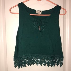 Emerald Green Crop Top With Crochet Details